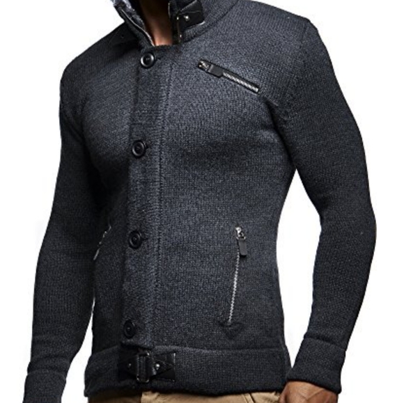 Leif Nelson Men’s Knitted Cardigan Slim Fit Hoodie.  Size L - Picture 15 of 16